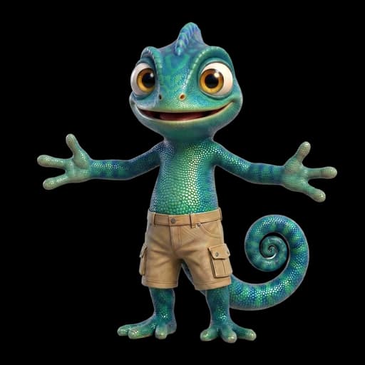 Rwen the chameleon, waving